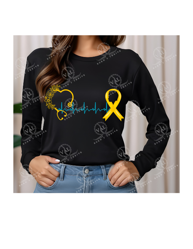 Heartbeat Stethoscope & Yellow Ribbon (Spina Bifida Awareness)